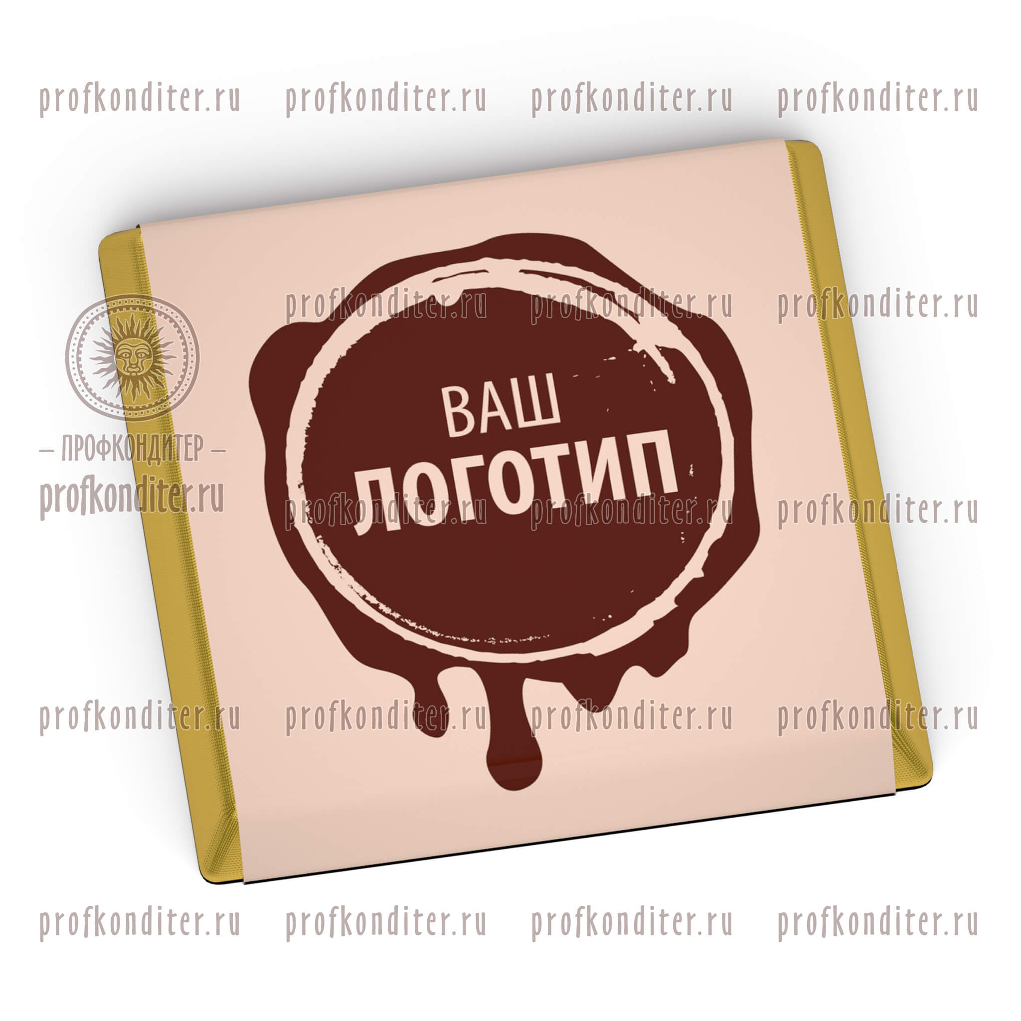Шоколад 5г квадратный с Вашим логотипом в золотой фольге